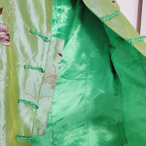 Laogudai Women's Green Floral Embroidered Long Sleeve Kimono Jacket Size Large - Picture 7 of 11